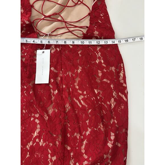 Lush Red Lace Bodycon Midi Dress L NWT Cocktail Holiday Party - Picture 7 of 7